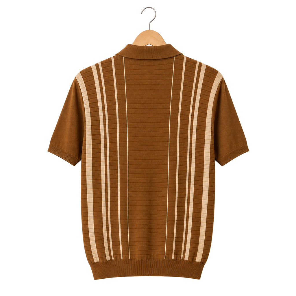 WEELZ Fine Stripe Zip Knit Polo Brown — back view