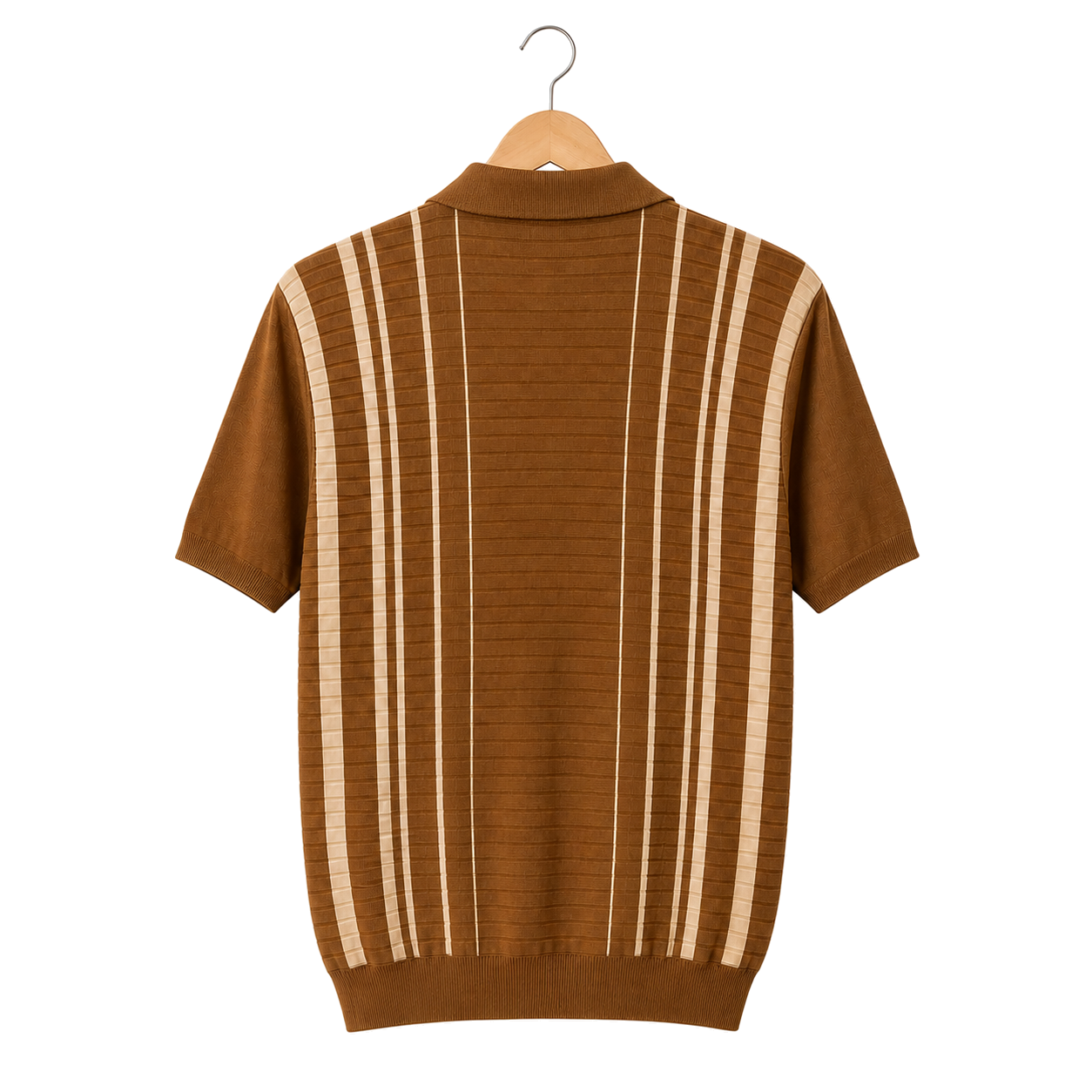 WEELZ Fine Stripe Zip Knit Polo Brown — back view
