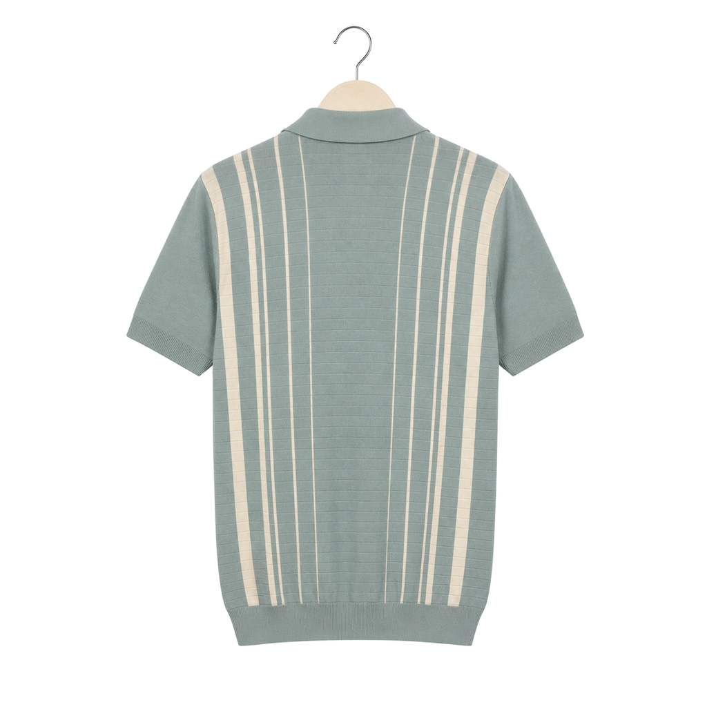 WEELZ Fine Stripe Zip Knit Polo Mint — back view