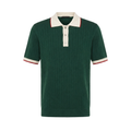 WEELZ Contrast-Collar Button Knit Polo in Forest Green — front