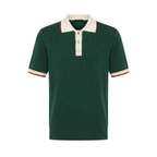 WEELZ Contrast-Collar Button Knit Polo in Forest Green — front