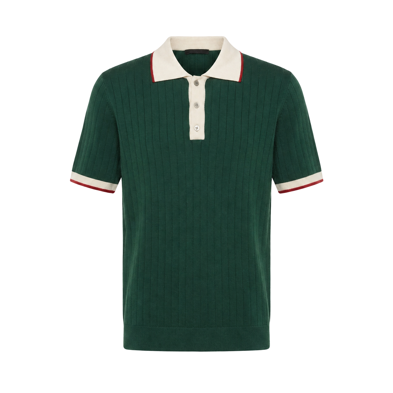 WEELZ Contrast-Collar Button Knit Polo in Forest Green — front