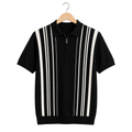 WEELZ Vertical Stripe Zip Knit Polo in Black & White — front