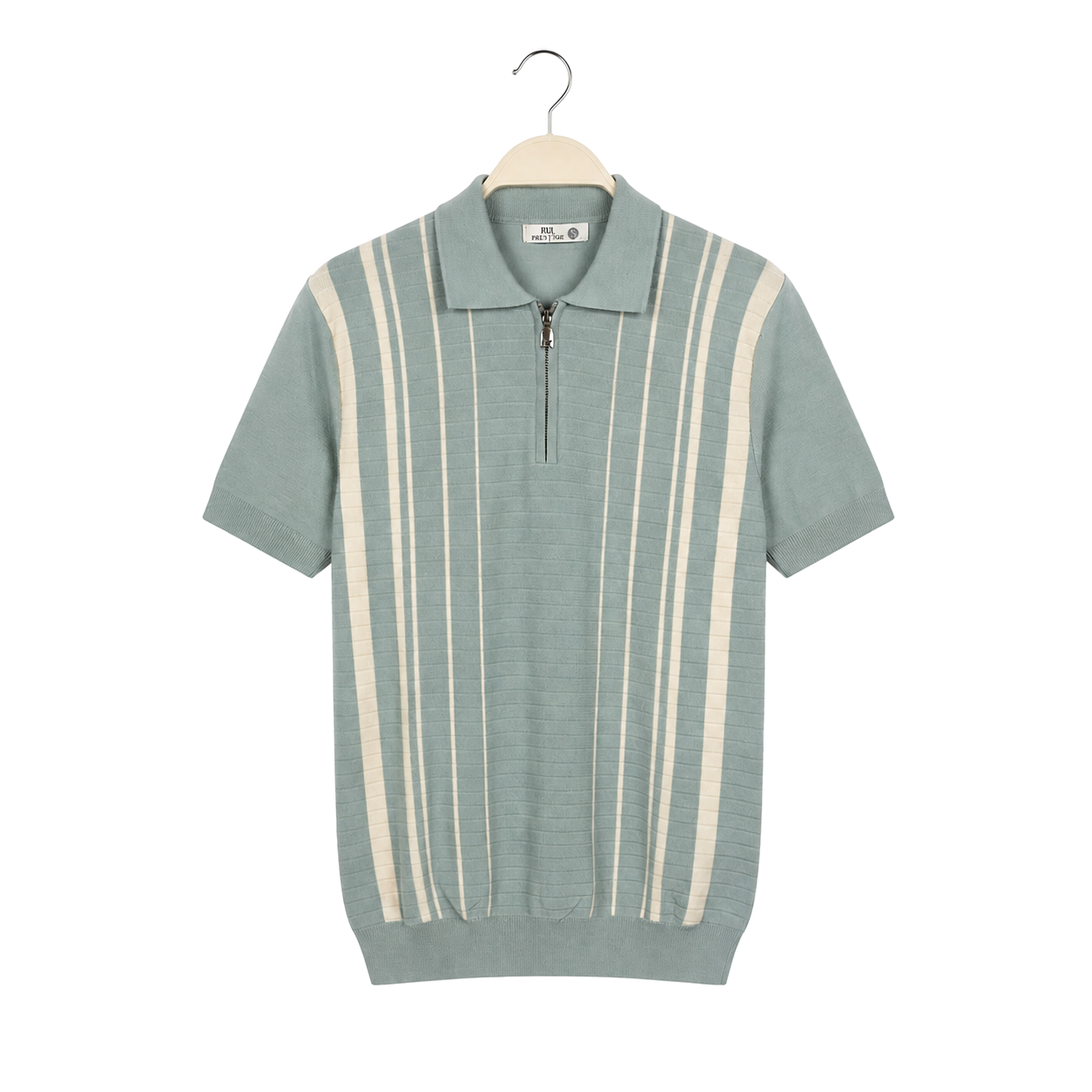 WEELZ Fine Stripe Zip Knit Polo Mint — front view