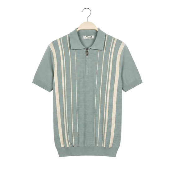 WEELZ Fine Stripe Zip Knit Polo Mint — front view