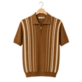 WEELZ Fine Stripe Zip Knit Polo Brown — front view