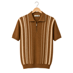 WEELZ Fine Stripe Zip Knit Polo Brown — front view