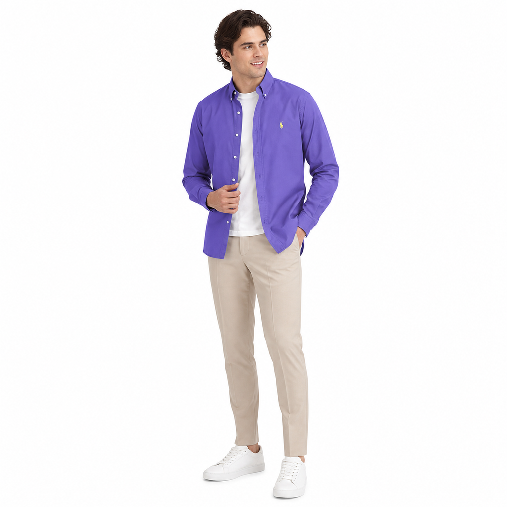 WEELZ Classic Cotton Button-Down Shirt — Mauve — styled look 1