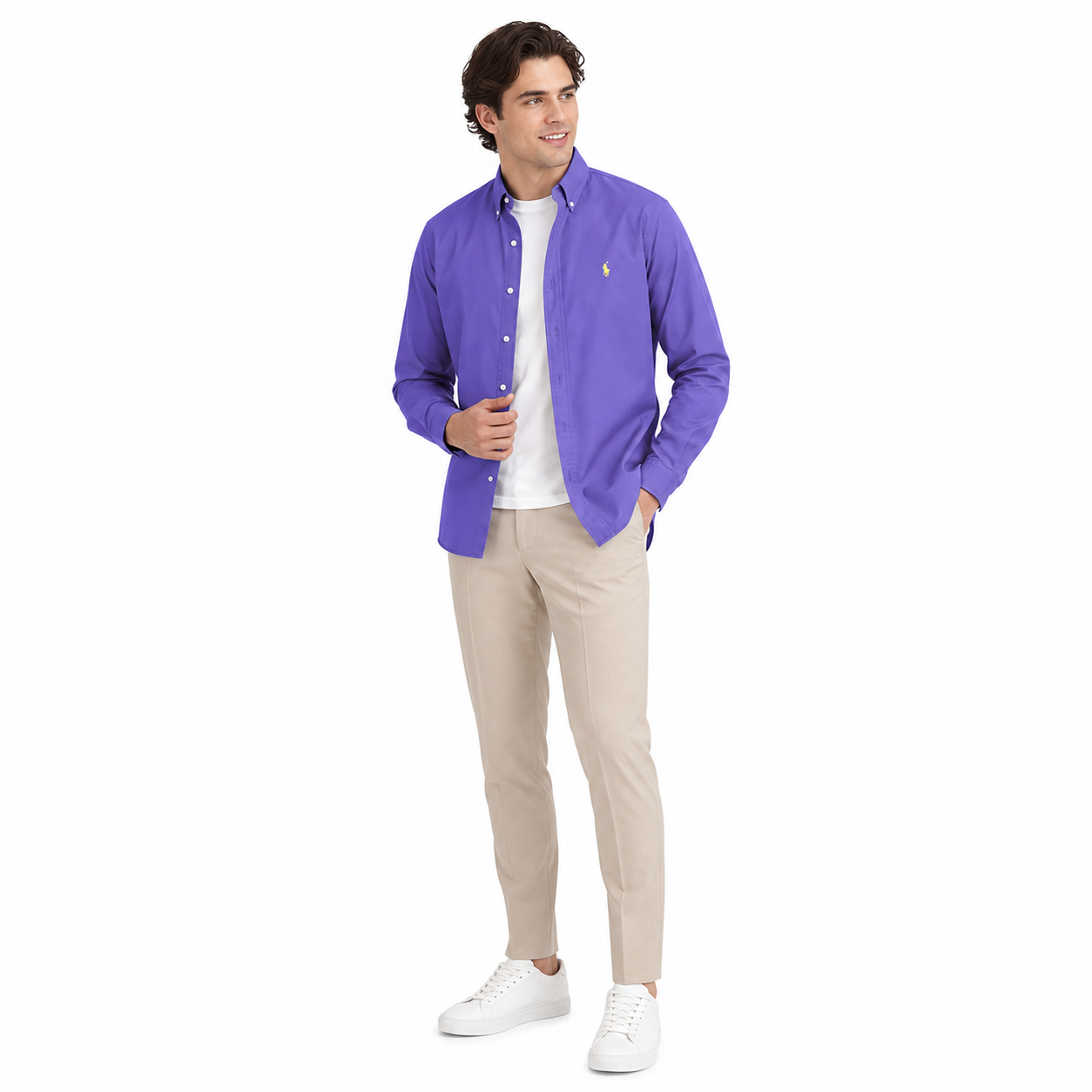 WEELZ Classic Cotton Button-Down Shirt — Mauve — styled look 1