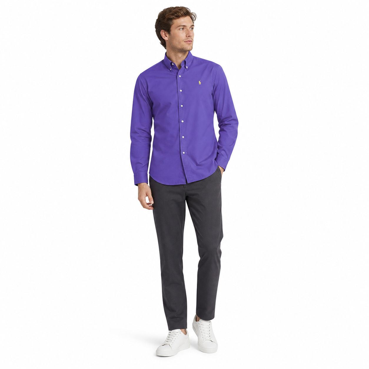 WEELZ Classic Cotton Button-Down Shirt — Mauve — styled look 2