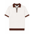 WEELZ Contrast-Collar Zip Knit Polo â€” Off-White & Brown - Off-White & Brown - view 1