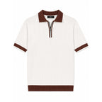 WEELZ Contrast-Collar Zip Knit Polo â€” Off-White & Brown - Off-White & Brown - view 1