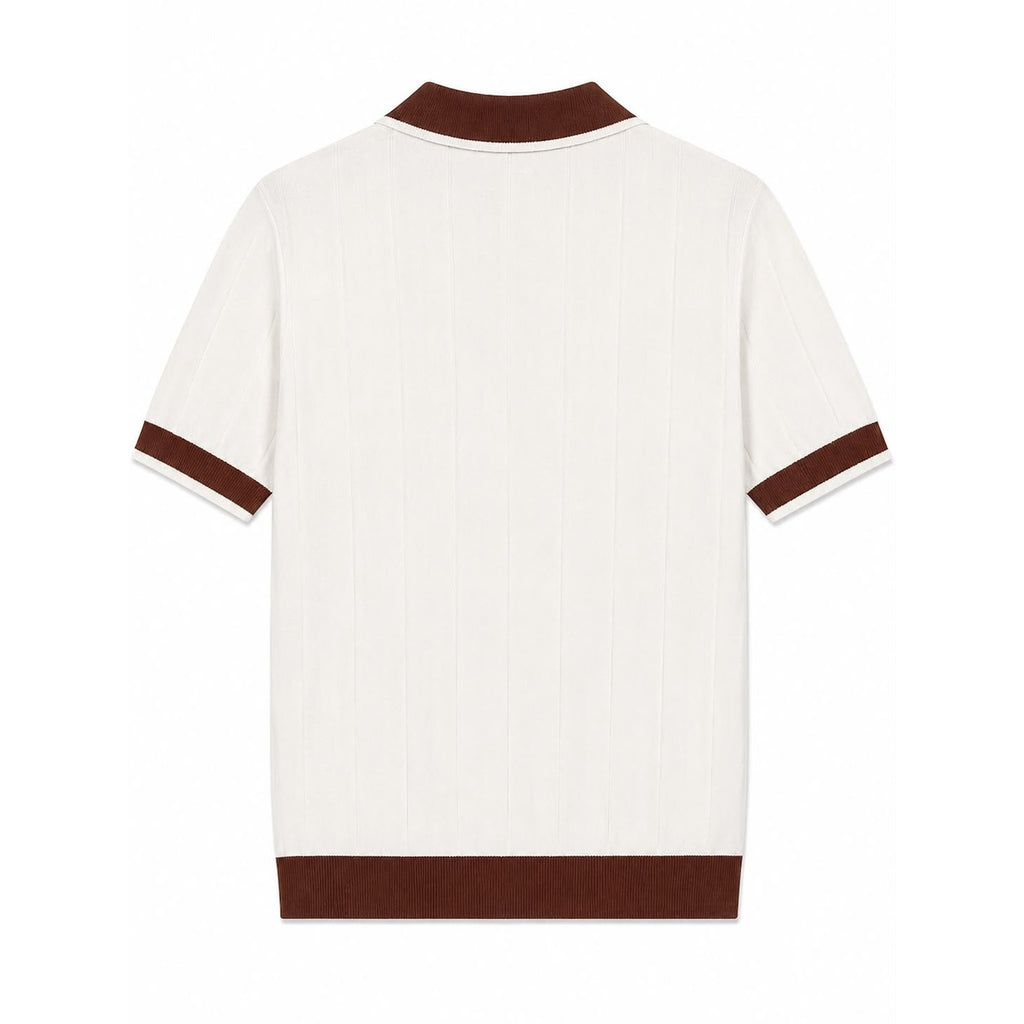 WEELZ Contrast-Collar Zip Knit Polo â€” Off-White & Brown - Off-White & Brown - view 2