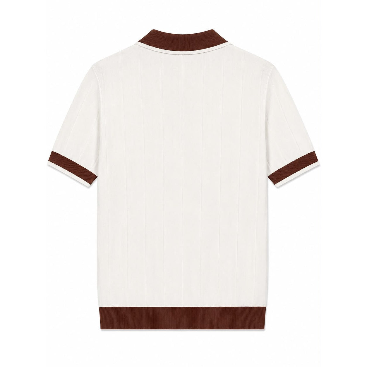 WEELZ Contrast-Collar Zip Knit Polo â€” Off-White & Brown - Off-White & Brown - view 2