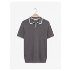WEELZ Contrast V-Neck Knit Polo - Charcoal Grey - view 3