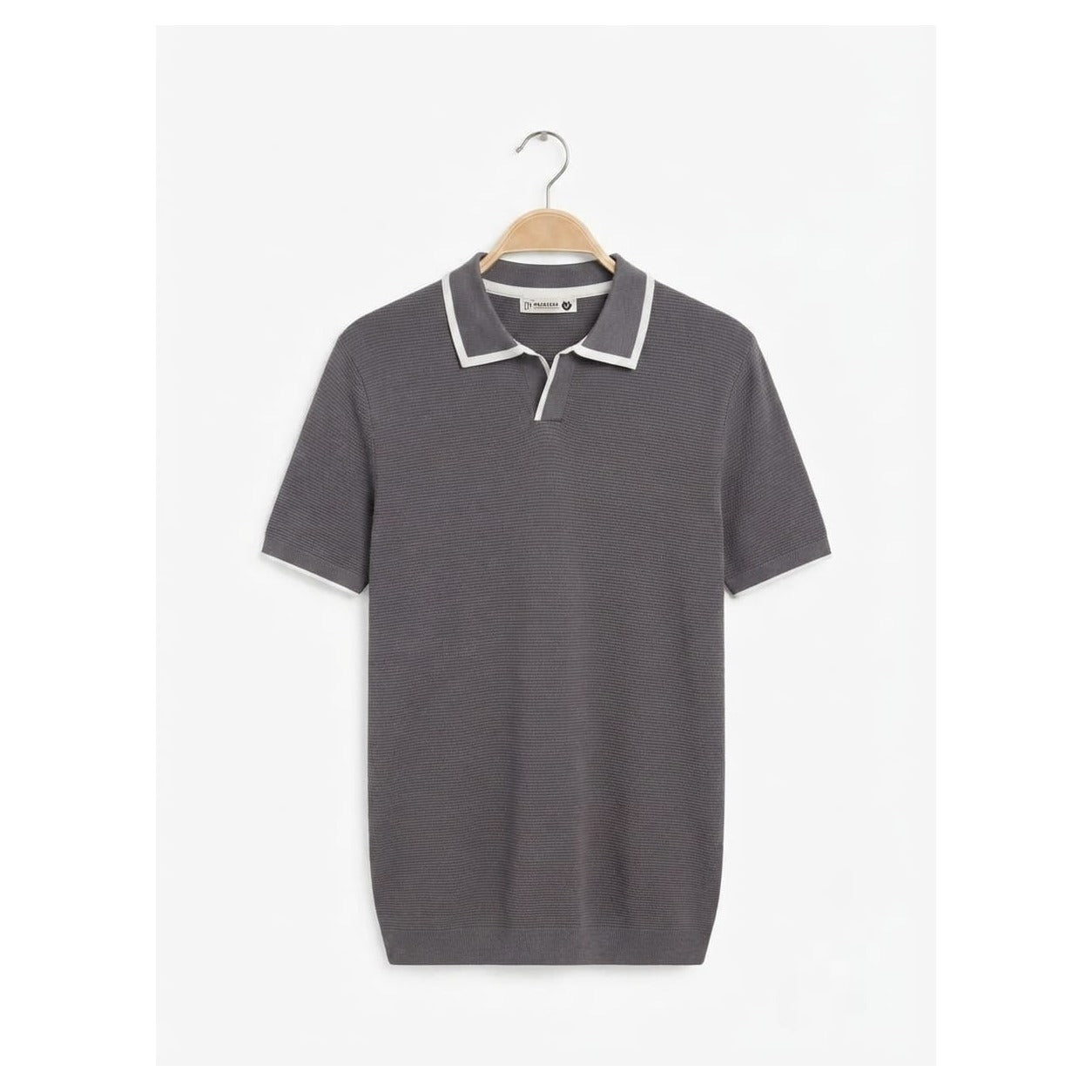 WEELZ Contrast V-Neck Knit Polo - Charcoal Grey - view 3