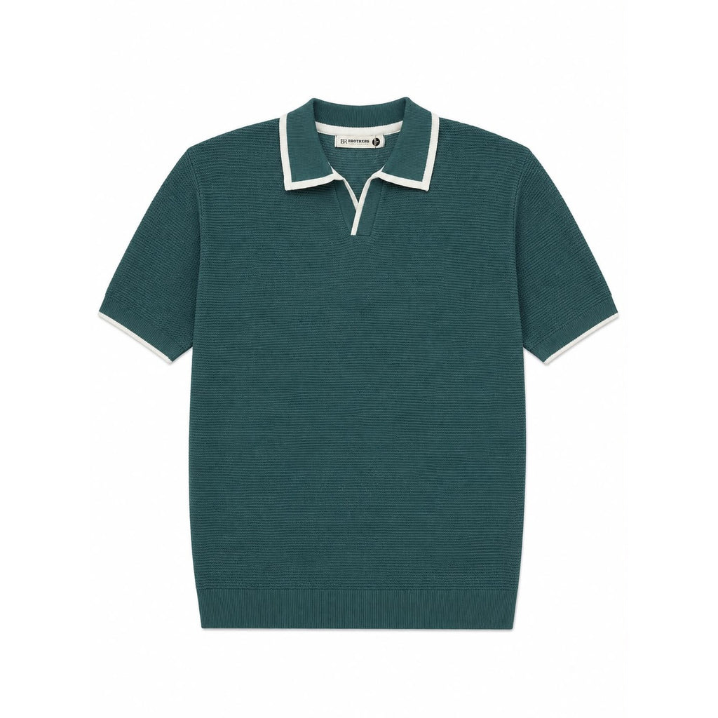 WEELZ Contrast V-Neck Knit Polo - Green - view 1