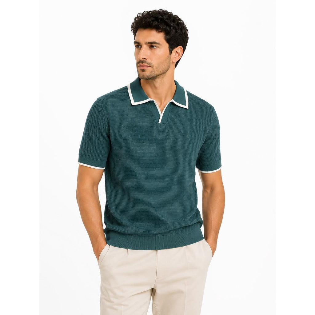 WEELZ Contrast V-Neck Knit Polo - Green - view 3