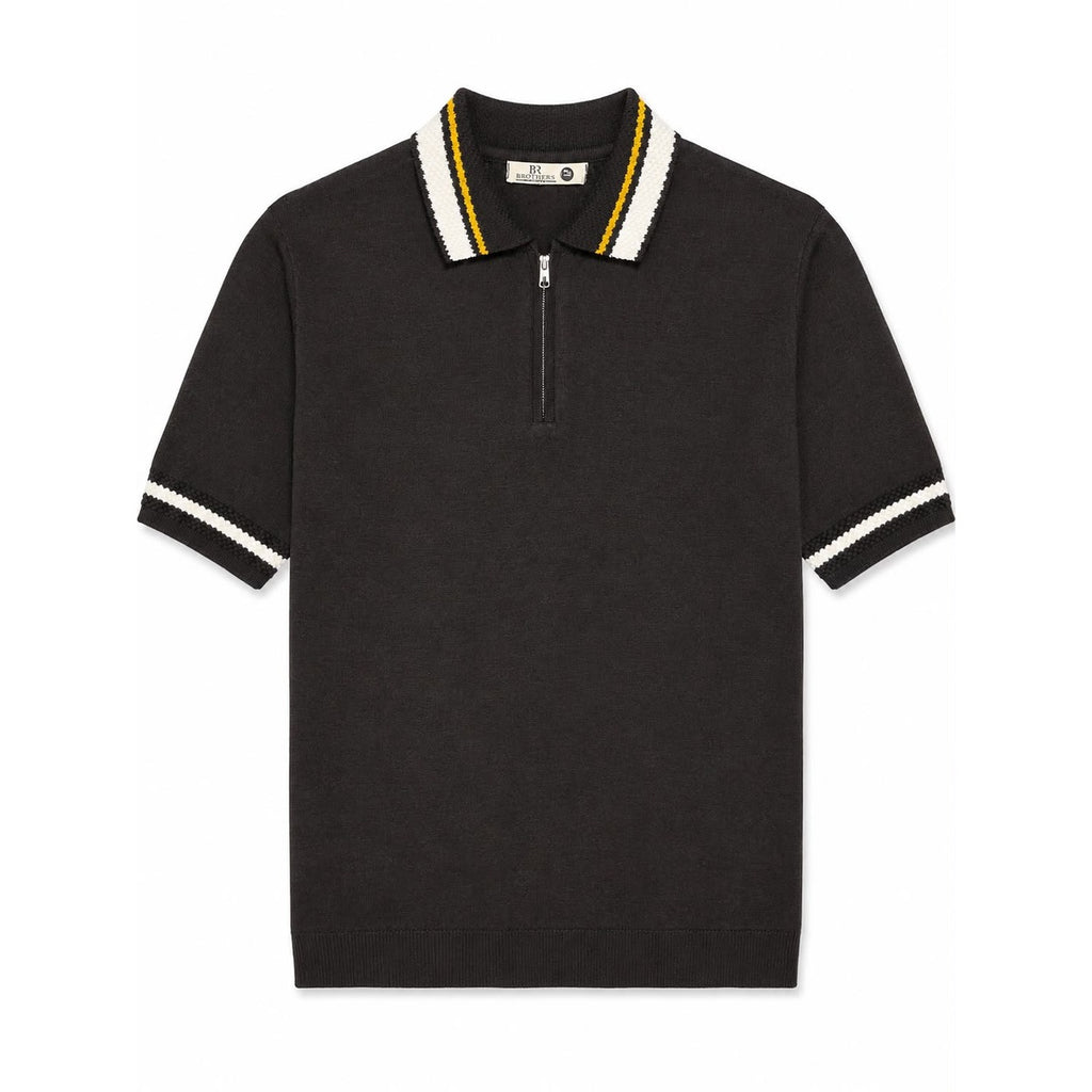 WEELZ Geometric-Trim Zip Knit Polo - Black - view 2
