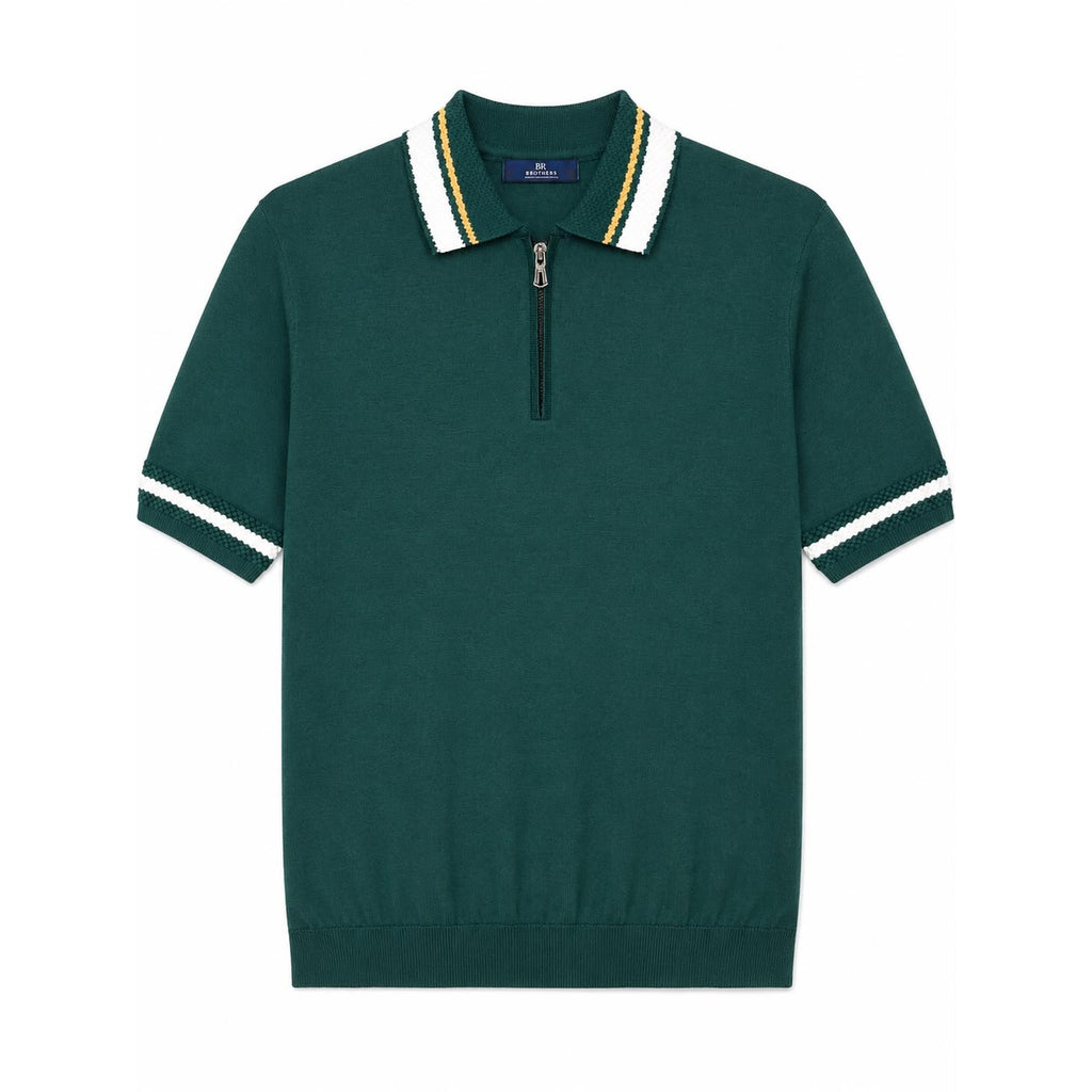 WEELZ Geometric-Trim Zip Knit Polo - Green - view 3