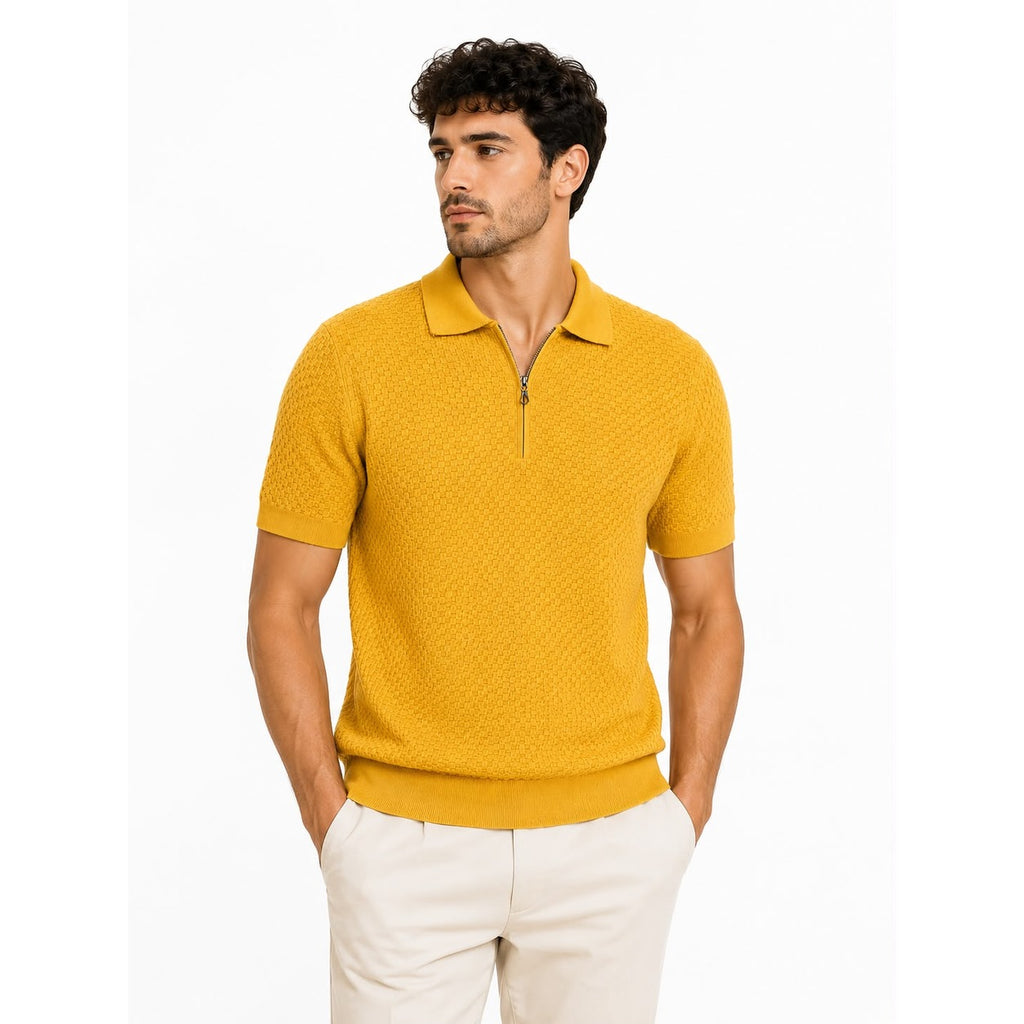 WEELZ Textured Zip Knit Polo - Yellow - view 3