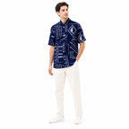 WEELZ Abstract Print Hawaii Shirt — Navy — model look 3