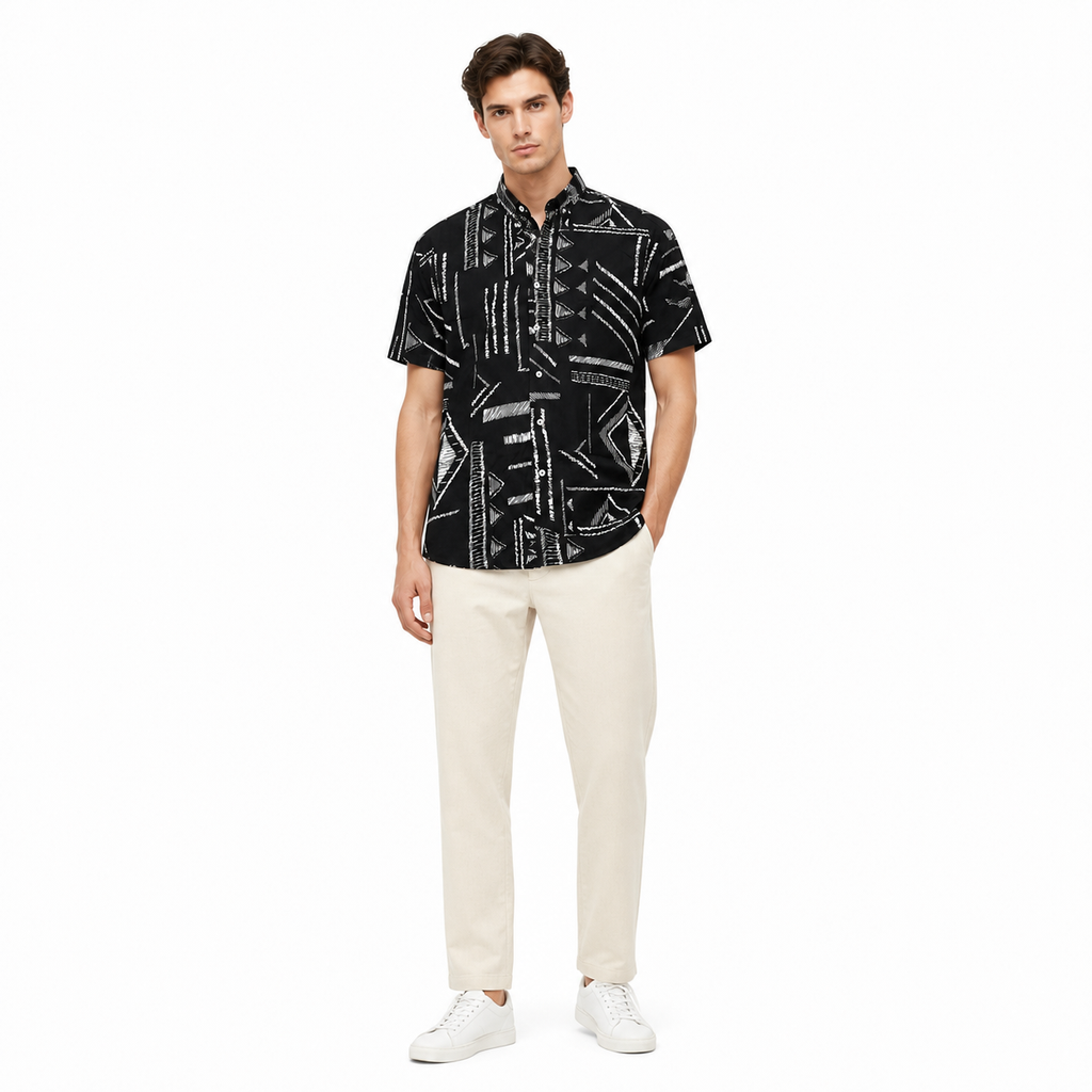 WEELZ Graphic Print Hawaii Shirt — Black — model look 3