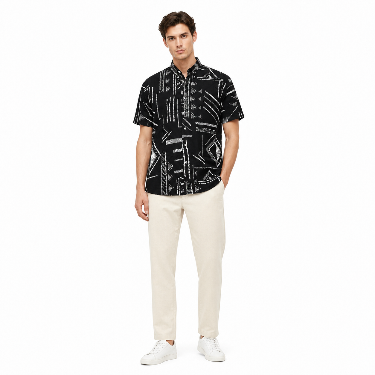 WEELZ Graphic Print Hawaii Shirt — Black — model look 3