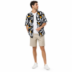 WEELZ black and white floral Hawaii shirt, model styling three