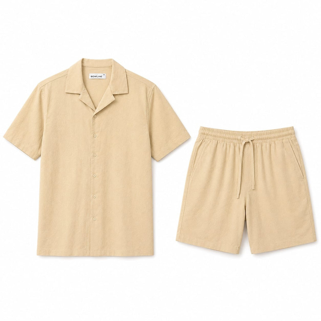 WEELZ Soft Camp-Collar Shirt & Shorts Set - Beige - view 2