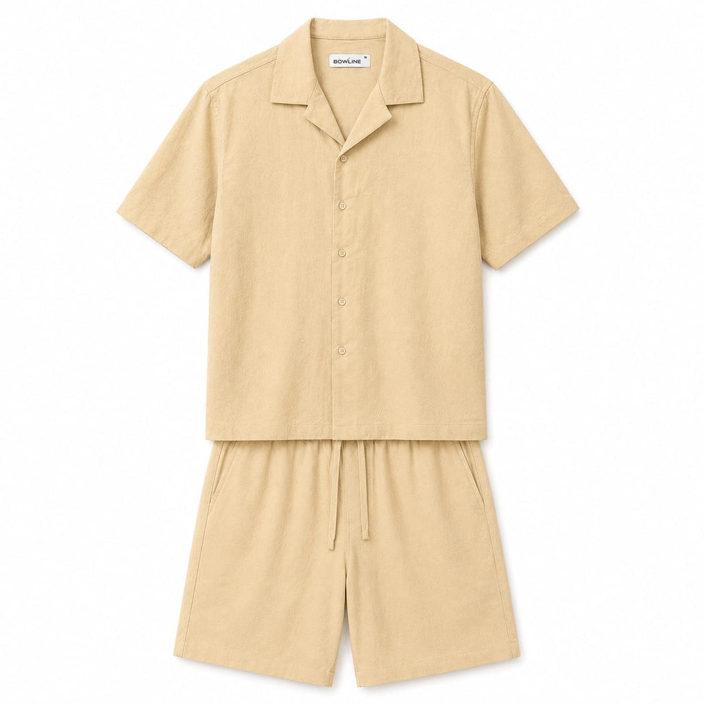 WEELZ Soft Camp-Collar Shirt & Shorts Set - Beige - view 3