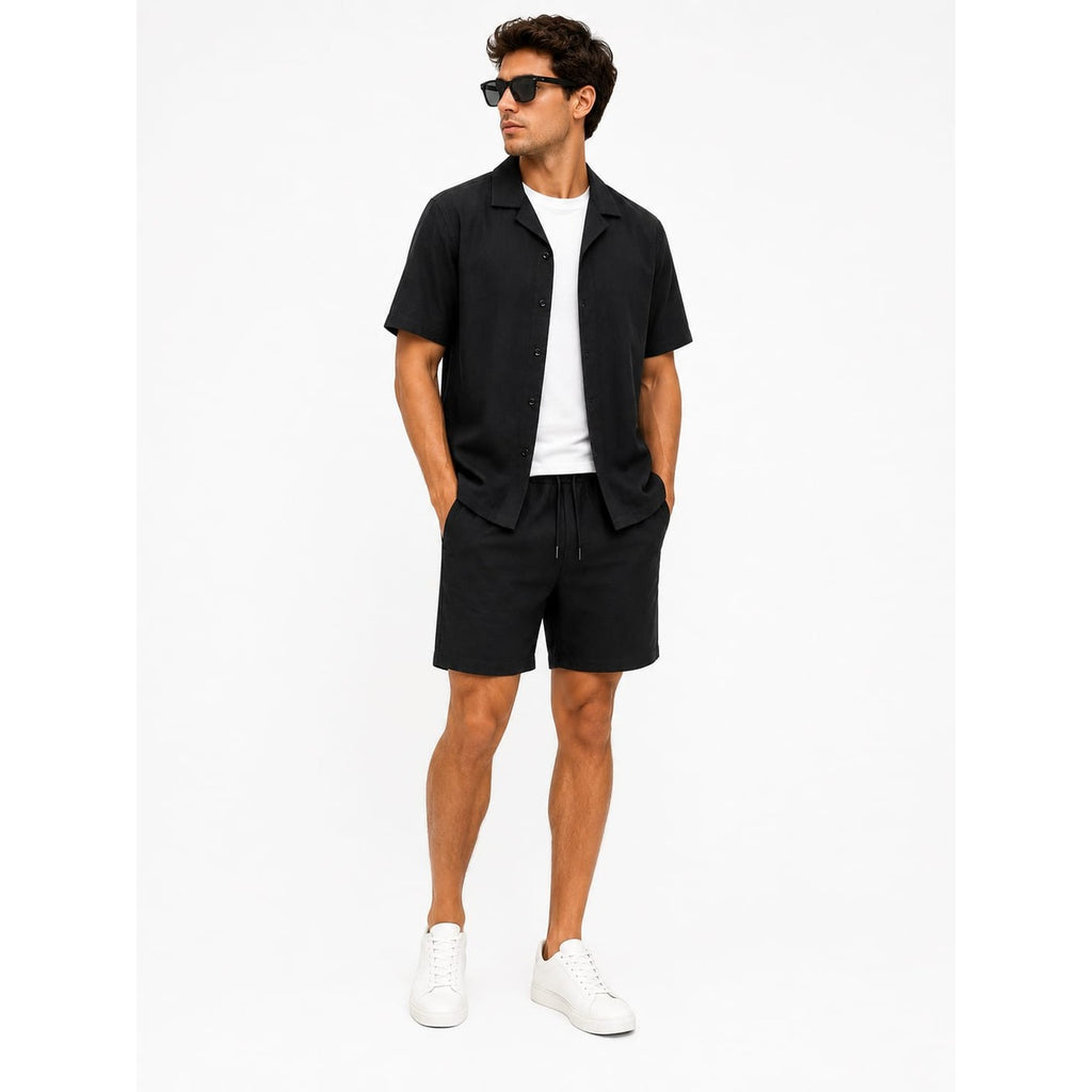 WEELZ Soft Camp-Collar Shirt & Shorts Set - Black - view 3