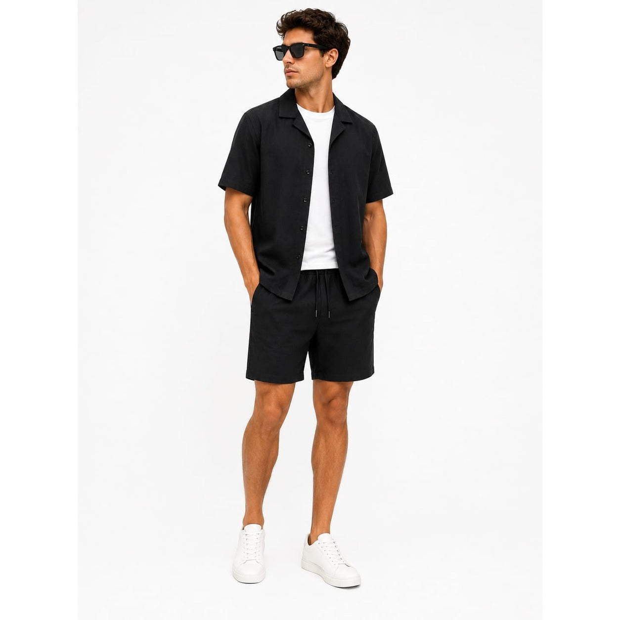 WEELZ Soft Camp-Collar Shirt & Shorts Set - Black - view 3