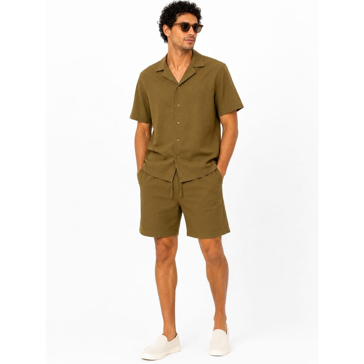 WEELZ Soft Camp-Collar Shirt & Shorts Set - Olive - view 1