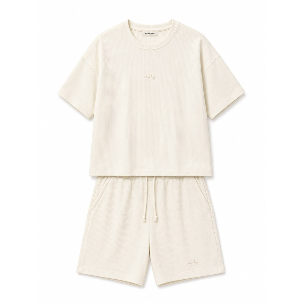 WEELZ Textured Cotton T-Shirt & Shorts Set - Off-White - view 3