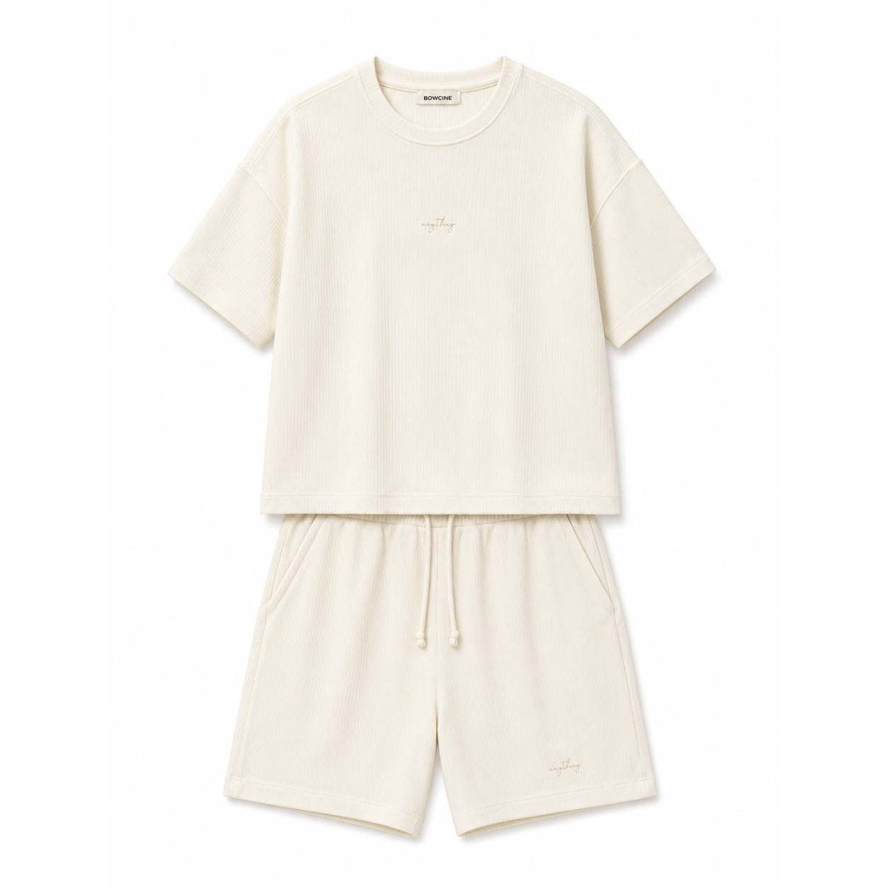 WEELZ Textured Cotton T-Shirt & Shorts Set - Off-White - view 3