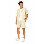 WEELZ Striped Linen Camp-Collar Shirt & Shorts Set - Beige & Olive - view 2
