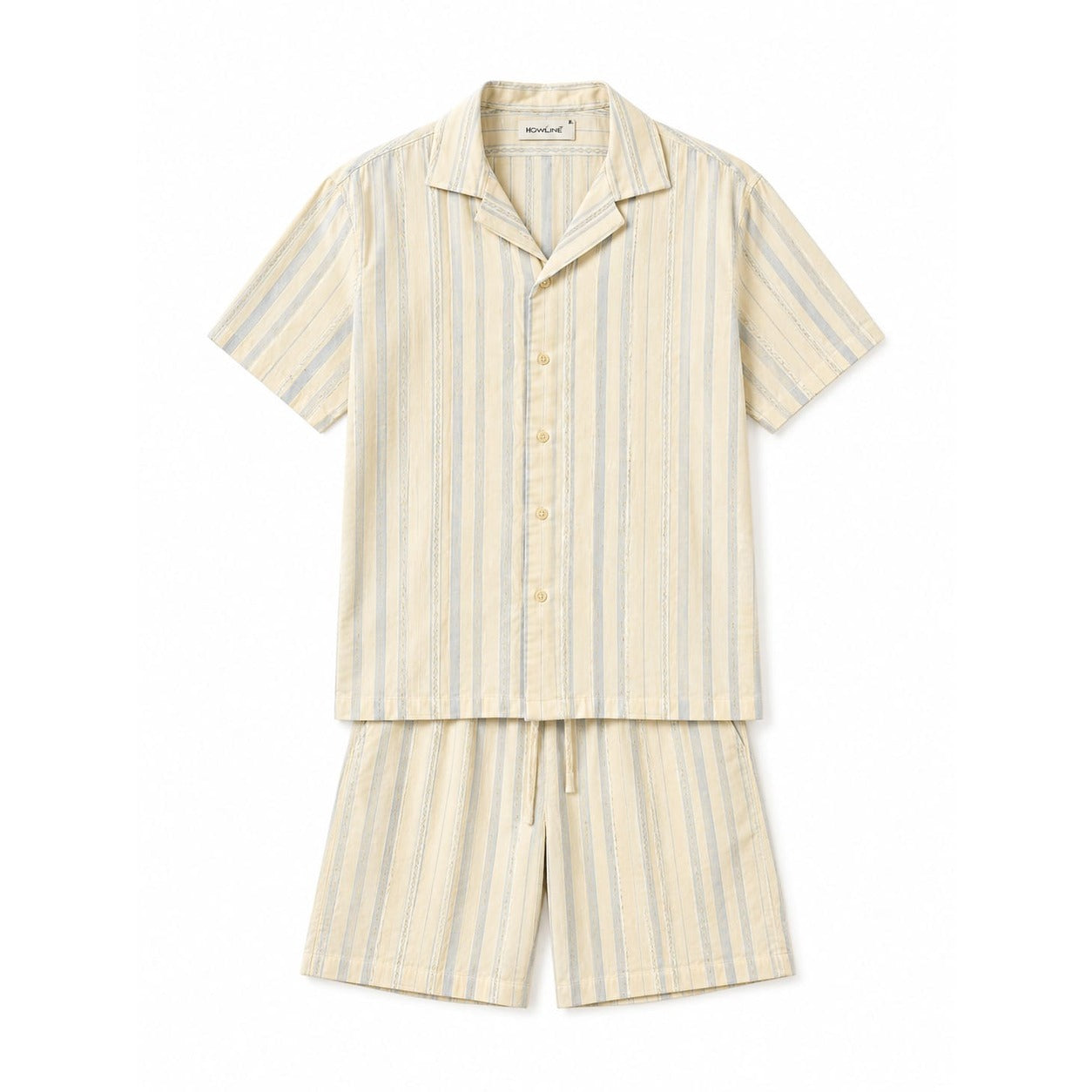 WEELZ Striped Linen Camp-Collar Shirt & Shorts Set - Beige & Sky Blue - view 1