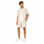 WEELZ Striped Linen Camp-Collar Shirt & Shorts Set - Beige & Sky Blue - view 3