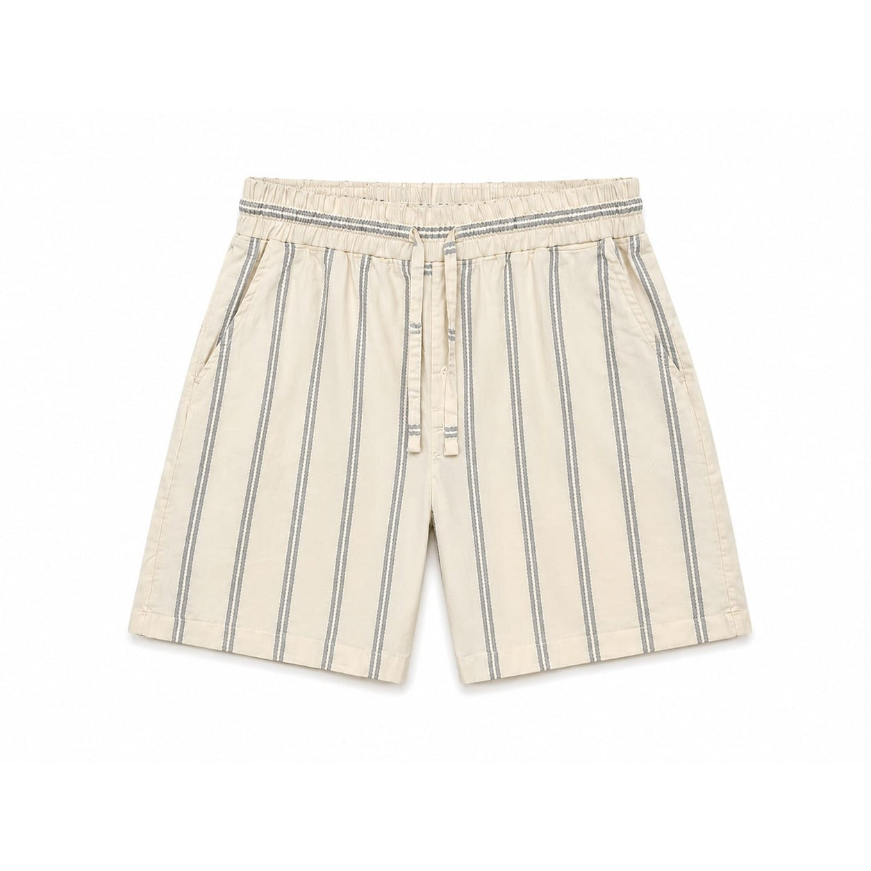 WEELZ Striped Linen Camp-Collar Shirt & Shorts Set - Off-White & Petrol - view 1