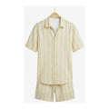 WEELZ Striped Linen Camp-Collar Shirt & Shorts Set - Off-White & Sky Blue - view 1
