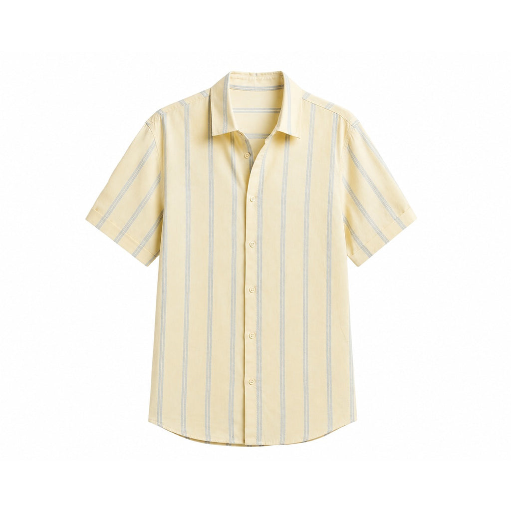 WEELZ Striped Linen Camp-Collar Shirt & Shorts Set - Off-White & Sky Blue - view 2