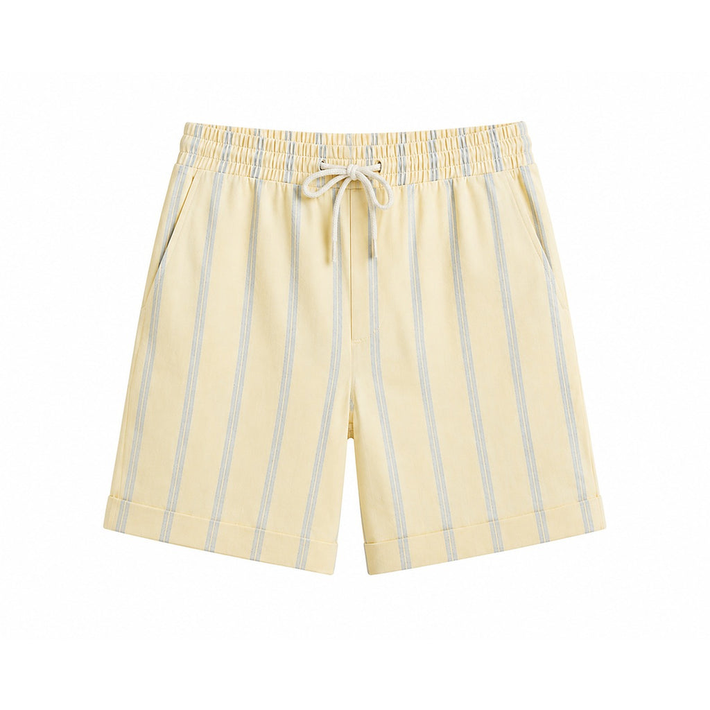 WEELZ Striped Linen Camp-Collar Shirt & Shorts Set - Off-White & Sky Blue - view 3