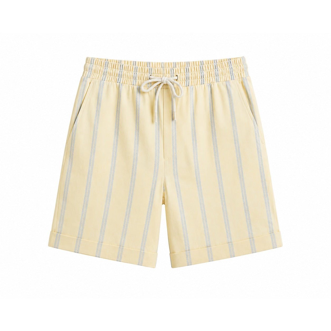 WEELZ Striped Linen Camp-Collar Shirt & Shorts Set - Off-White & Sky Blue - view 3
