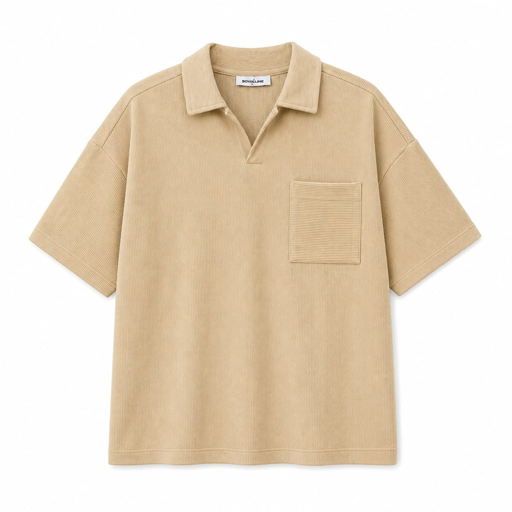 WEELZ Pocket-Collar Cotton T-Shirt & Shorts Set - Beige - view 3