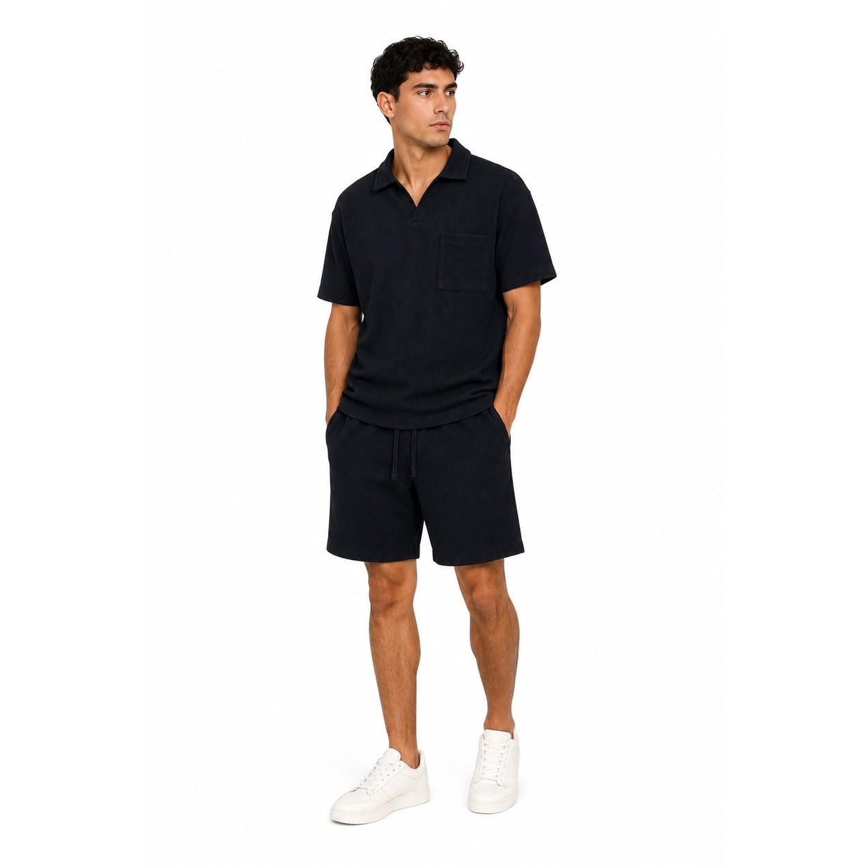 WEELZ Pocket-Collar Cotton T-Shirt & Shorts Set - Black - view 1