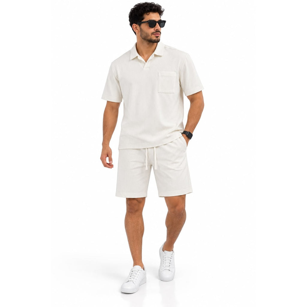 WEELZ Pocket-Collar Cotton T-Shirt & Shorts Set - White - view 1