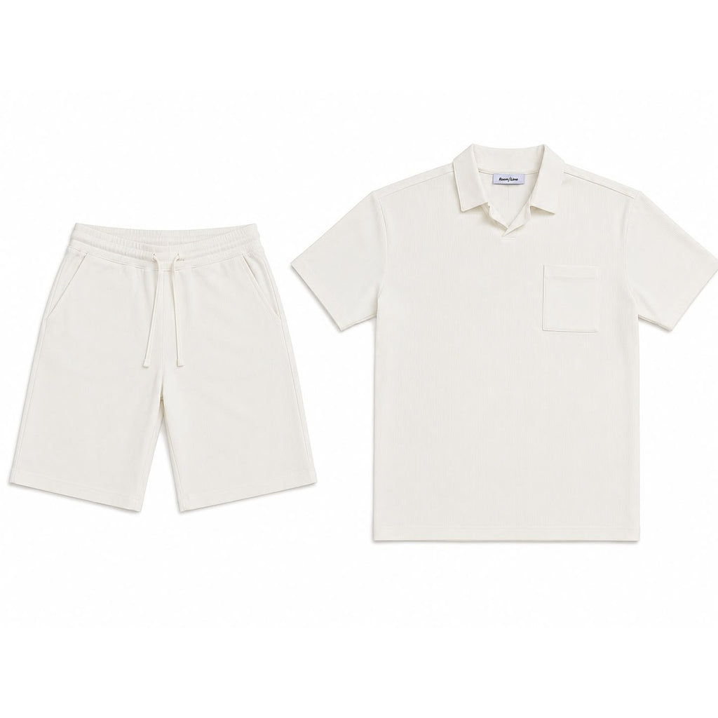 WEELZ Pocket-Collar Cotton T-Shirt & Shorts Set - White - view 2