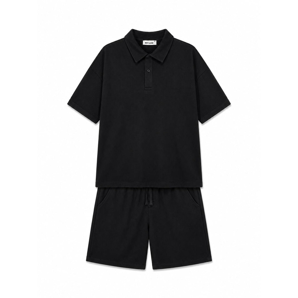 WEELZ Button-Collar Cotton T-Shirt & Shorts Set - Black - view 1