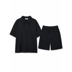 WEELZ Button-Collar Cotton T-Shirt & Shorts Set - Black - view 2